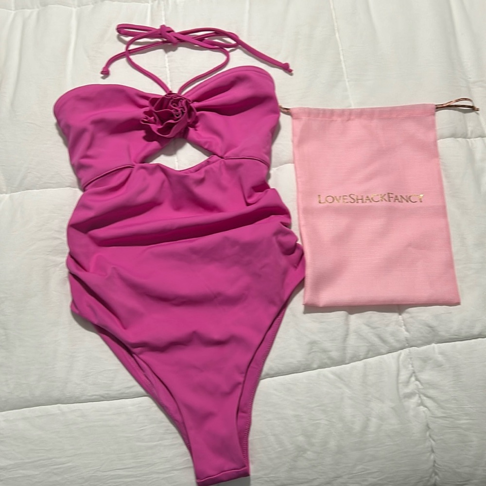 Love Shack Fancy Didi Halter One-Piece Swimsuit